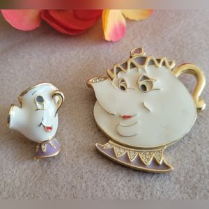 Vintage Mrs. Potts and Chip Enamel Pin Set